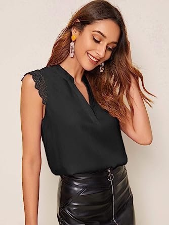 Women's Elegant Notch V Neck Sleeveless Blouse