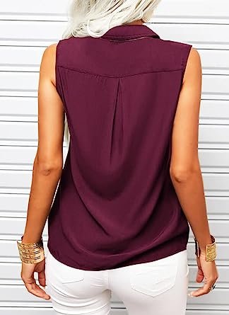 Women's Solid Lapel Sleeveless Tank Tops