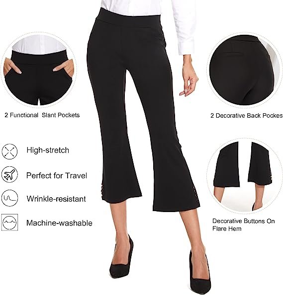 Women Business Casual High Waisted Stretch Pull Work Trousers