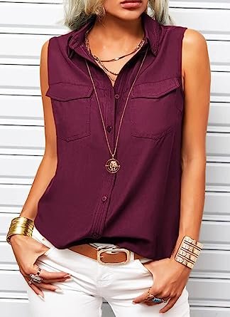 Women's Solid Lapel Sleeveless Tank Tops