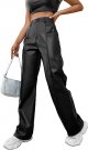 Women's High Waisted Straight Leg Long Pants PU Trousers