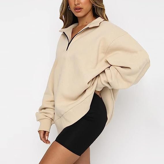 Womens Half Zip Sweatshirt Oversized Long Sleeve Jacket