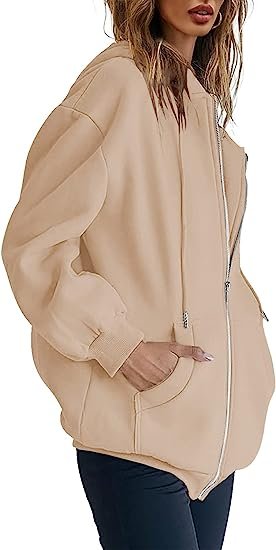 Womens Hoodie Casual Oversized Zip Up Sweatshirts