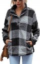 Women Sweatshirt Fuzzy Button Pullover Coat with Pocket