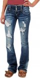 Women's Vintage Low Waist Ripped Button Up Bootcut Jeans