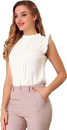 Women's Ruffled Business Vintage Sleeveless Work Blouses Top