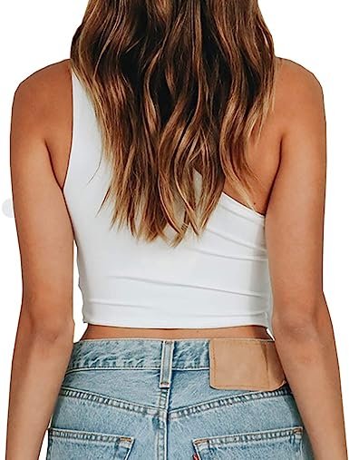 Women's Sexy One Shoulder Sleeveless Bowknot Shirts Crop Tops