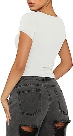 Women's Sexy V Neck Button Short Sleeve